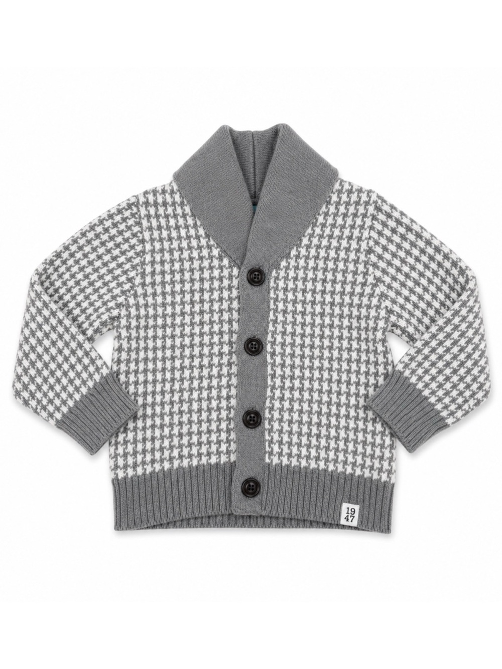 Sovereign Code Gray & White Houndstooth Knit Cotton Cardigan Toddler 18M